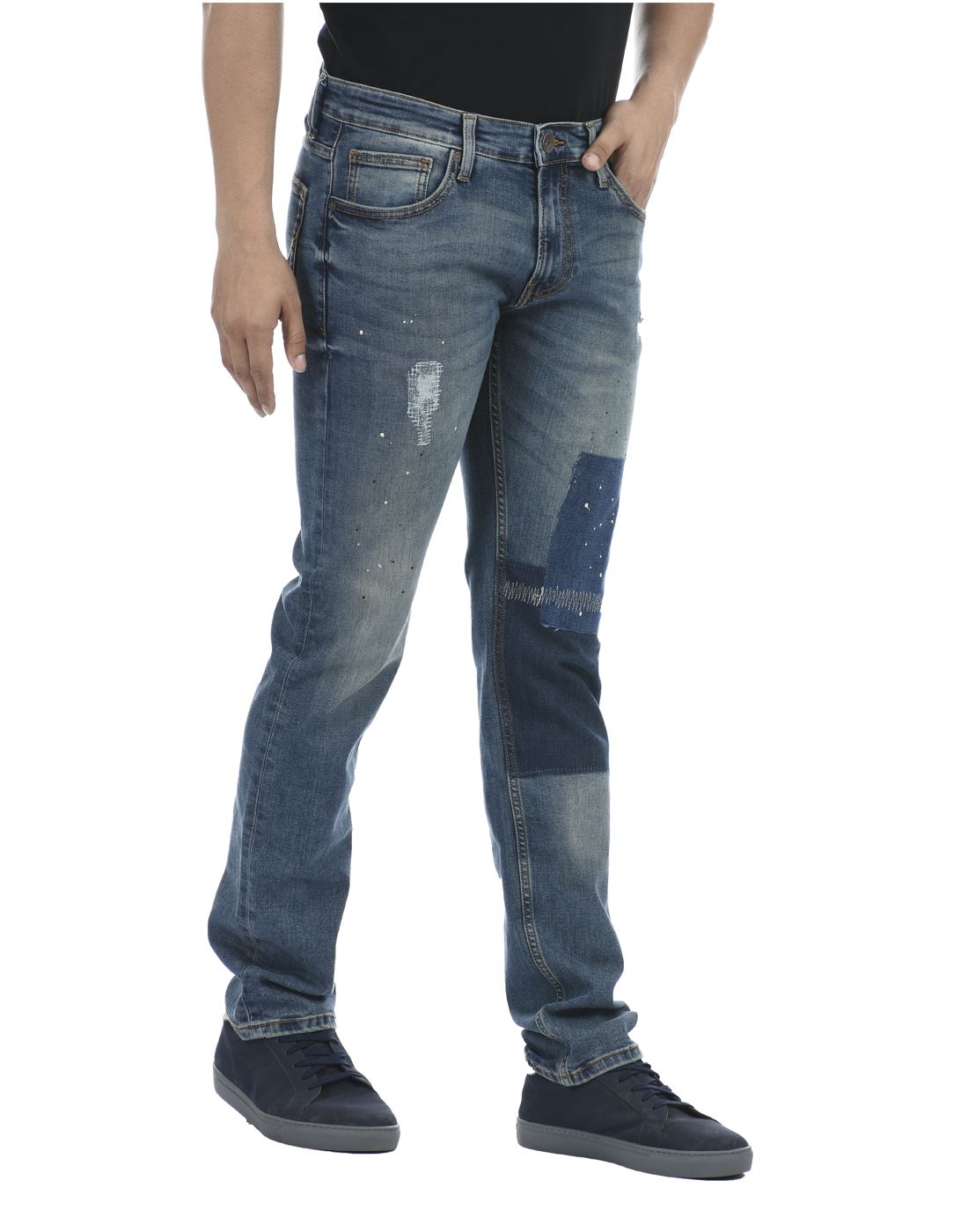 Pepe Jeans Men Casual Wear Blue Textured Jeans